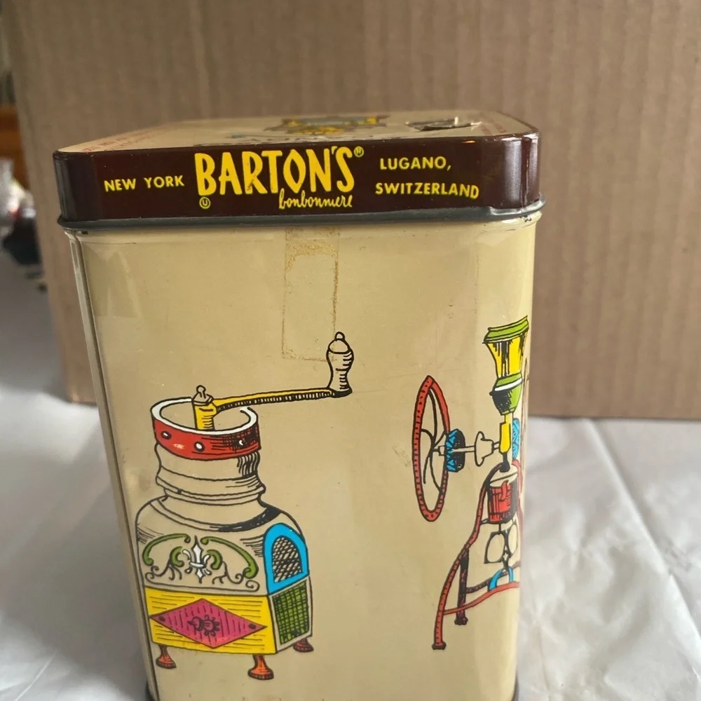 Vintage Storage Tin Coffee Loves Candy Cream and Brown